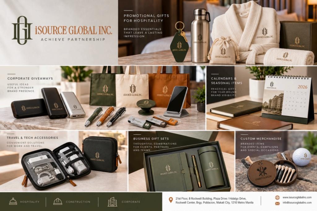 iSource Global branded merchandise — promotional gifts, corporate giveaways, travel accessories, business gift sets, and custom merchandise